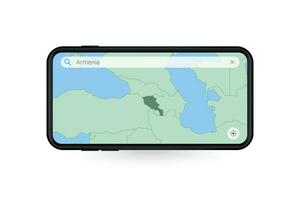 procurando mapa do Armênia dentro Smartphone mapa aplicativo. mapa do Armênia dentro célula telefone. vetor