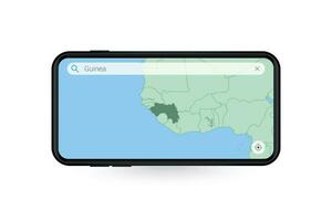 procurando mapa do Guiné dentro Smartphone mapa aplicativo. mapa do Guiné dentro célula telefone. vetor