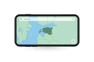 procurando mapa do Estônia dentro Smartphone mapa aplicativo. mapa do Estônia dentro célula telefone. vetor