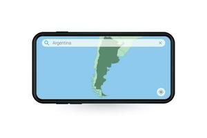 procurando mapa do Argentina dentro Smartphone mapa aplicativo. mapa do Argentina dentro célula telefone. vetor