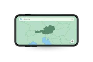 procurando mapa do Áustria dentro Smartphone mapa aplicativo. mapa do Áustria dentro célula telefone. vetor