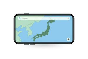 procurando mapa do Japão dentro Smartphone mapa aplicativo. mapa do Japão dentro célula telefone. vetor