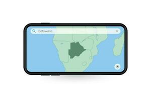 procurando mapa do botsuana dentro Smartphone mapa aplicativo. mapa do botsuana dentro célula telefone. vetor