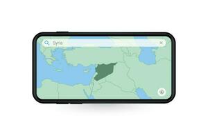 procurando mapa do Síria dentro Smartphone mapa aplicativo. mapa do Síria dentro célula telefone. vetor