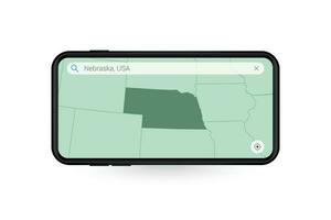 procurando mapa do Nebraska dentro Smartphone mapa aplicativo. mapa do Nebraska dentro célula telefone. vetor