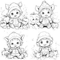 bebê ilustrações, outono coloração página vetor