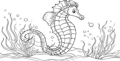 coloração Páginas para adultos, desenho animado estilo cavalo marinho vetor