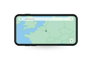 procurando mapa do Luxemburgo dentro Smartphone mapa aplicativo. mapa do Luxemburgo dentro célula telefone. vetor