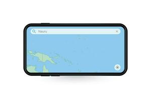 procurando mapa do nauru dentro Smartphone mapa aplicativo. mapa do nauru dentro célula telefone. vetor