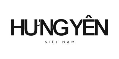 pendurado iene dentro a Vietnã emblema. a Projeto características uma geométrico estilo, vetor ilustração com negrito tipografia dentro uma moderno Fonte. a gráfico slogan rotulação.