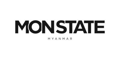 seg Estado dentro a myanmar emblema. a Projeto características uma geométrico estilo, vetor ilustração com negrito tipografia dentro uma moderno Fonte. a gráfico slogan rotulação.