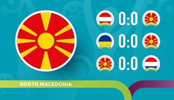 a seleção nacional do norte da macedônia agenda partidas da fase final do campeonato de futebol de 2020. ilustração vetorial de partidas de futebol de 2020 vetor