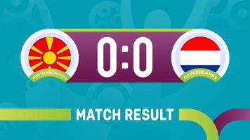 Resultado da partida de Holanda do Norte da Macedônia, ilustração em vetor Campeonato Europeu de Futebol de 2020. jogo do campeonato de futebol 2020 contra times - introdução ao fundo do esporte