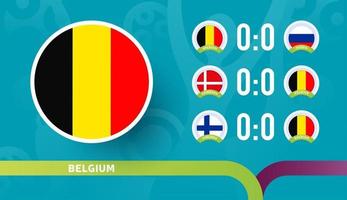 a seleção belga agenda jogos na fase final do campeonato de futebol de 2020. ilustração em vetor de partidas de futebol de 2020.