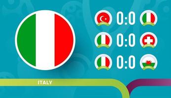 a seleção italiana programa jogos da fase final do campeonato de futebol de 2020. ilustração em vetor de partidas de futebol de 2020.