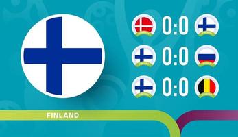 a seleção nacional da finlândia agenda partidas na fase final do campeonato de futebol de 2020. ilustração em vetor de partidas de futebol de 2020.