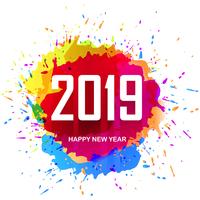 Elegante 2019 feliz ano novo design de cartão colorido vetor