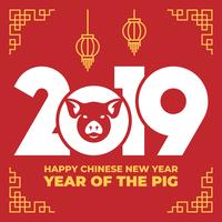 Ano do signo do zodíaco chinês de porco vermelho 2019 modelo vetor