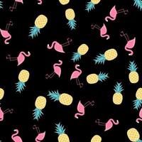 abacaxi fruta tropical e design de plano de fundo padrão sem emenda flamingo rosa. ilustração vetorial vetor