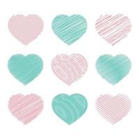 conjunto de corações coloridos isolados no fundo branco. com um padrão abstrato de linhas. ilustração vetorial plana simples. adequado para cartões de felicitações, casamentos, feriados, sites. vetor