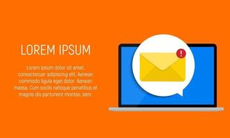 novo e-mail sobre o conceito de notificação de tela do laptop. ilustração vetorial vetor