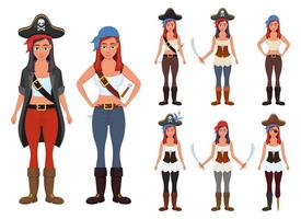 ilustração de desenho vetorial mulher pirata isolada no fundo branco vetor