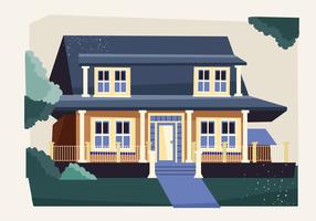 Vintage House Exterior Vector plana com ilustração em estilo aquarela