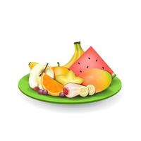 frutas frescas naturais realistas na placa verão isolado ilustração vetorial 07