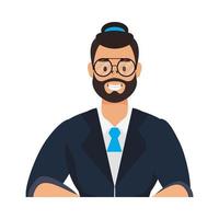 avatar homem isolado com barba e desenho vetorial de óculos vetor