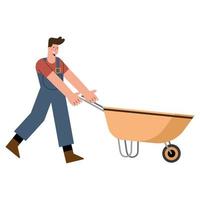 jardineiro masculino com carrinho de mão vetor
