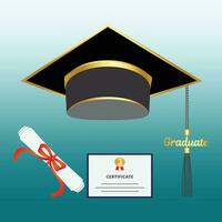 graduação chapéu rolagem e certificado ilustração vetor