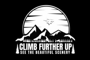 t-shirt montanha silhueta escalar sol pinheiro vintage vetor