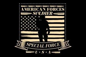 t-shirt tipografia especial força soldado americano bandeira estilo vintage vetor