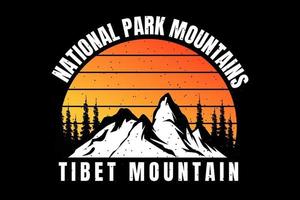 t-shirt silhueta montanha parque nacional pôr do sol retro vintage vetor