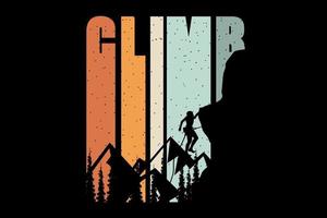 silhueta de t-shirt alpinismo pinheiro estilo retro vetor