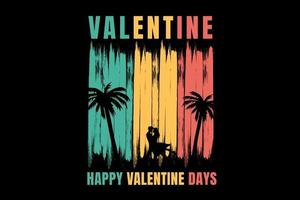 título da camiseta feliz dia dos namorados cor azul amarelo e vermelho praia coqueiro vetor