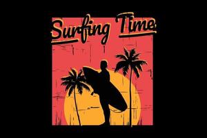 silhueta de t-shirt praia surf árvore pôr do sol céu lindo vetor