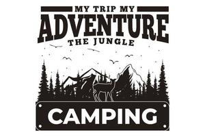 t-shirt viagem aventura acampamento pinheiro montanha estilo vintage vetor