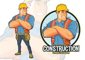 desenho de mascote de trabalhador da construção