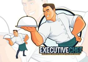 chef executivo servindo ilustração de comida vetor