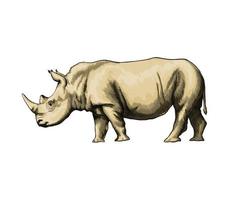 rinoceronte de um toque de aquarela, desenho colorido, realista. ilustração vetorial de tintas vetor