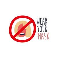 use sua campanha de letras de máscara com mulher em estilo simples de símbolo negado vetor