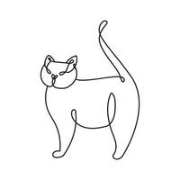ícone de estilo de uma linha de mascote de gato fofo vetor
