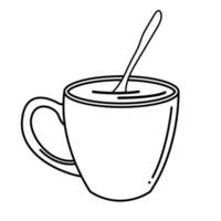 caneca de chá com design de vetor de ícone de estilo de linha de colher
