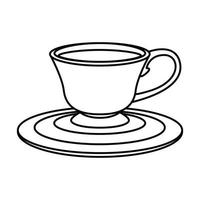 xícara de chá em vetor de ícone de estilo de linha de prato