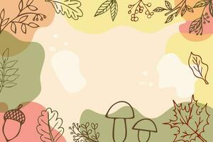 outono fundo com folhas, cogumelos, outono papel de parede com rabisco mão desenhado folhas vetor