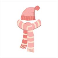 chapéu e cachecol definir. caloroso roupas, tricotado chapéu e tricotado lenço. malhas. outono, inverno temporada. vetor ilustração, gráficos, isolado fundo.
