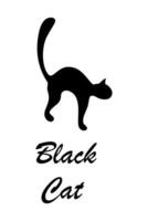 silhueta imagem do uma Preto gato com letras Preto gato. logotipo. adesivo. nacional Preto gato dia vetor