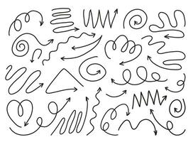 conjunto isolado simples mão desenhado encaracolado Preto Setas; flechas em branco fundo. coleção marca ícones vetor