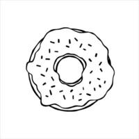 rosquinha com esmalte. sobremesa de açúcar doce com glacê. ilustração de desenho animado de contorno isolada no fundo branco vetor